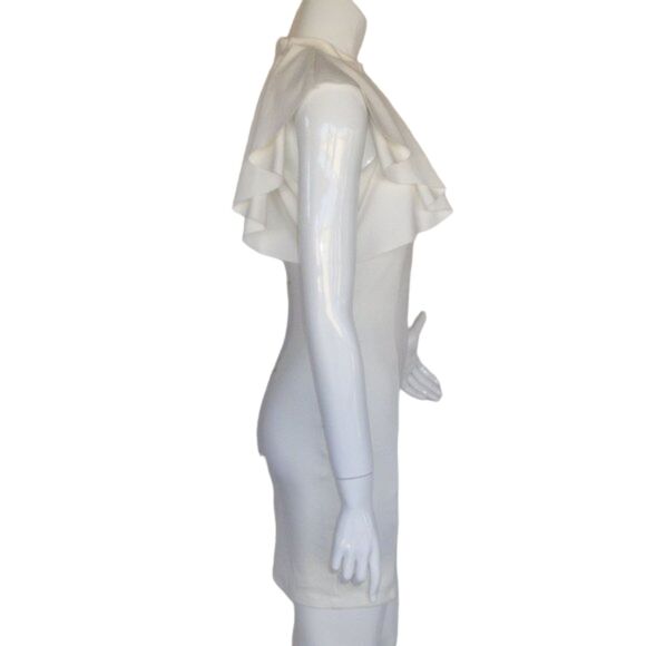new LULUS Au Revoir Bodycon Dress, S, Asym Ruffle shoulder, Ivory - Picture 5 of 14